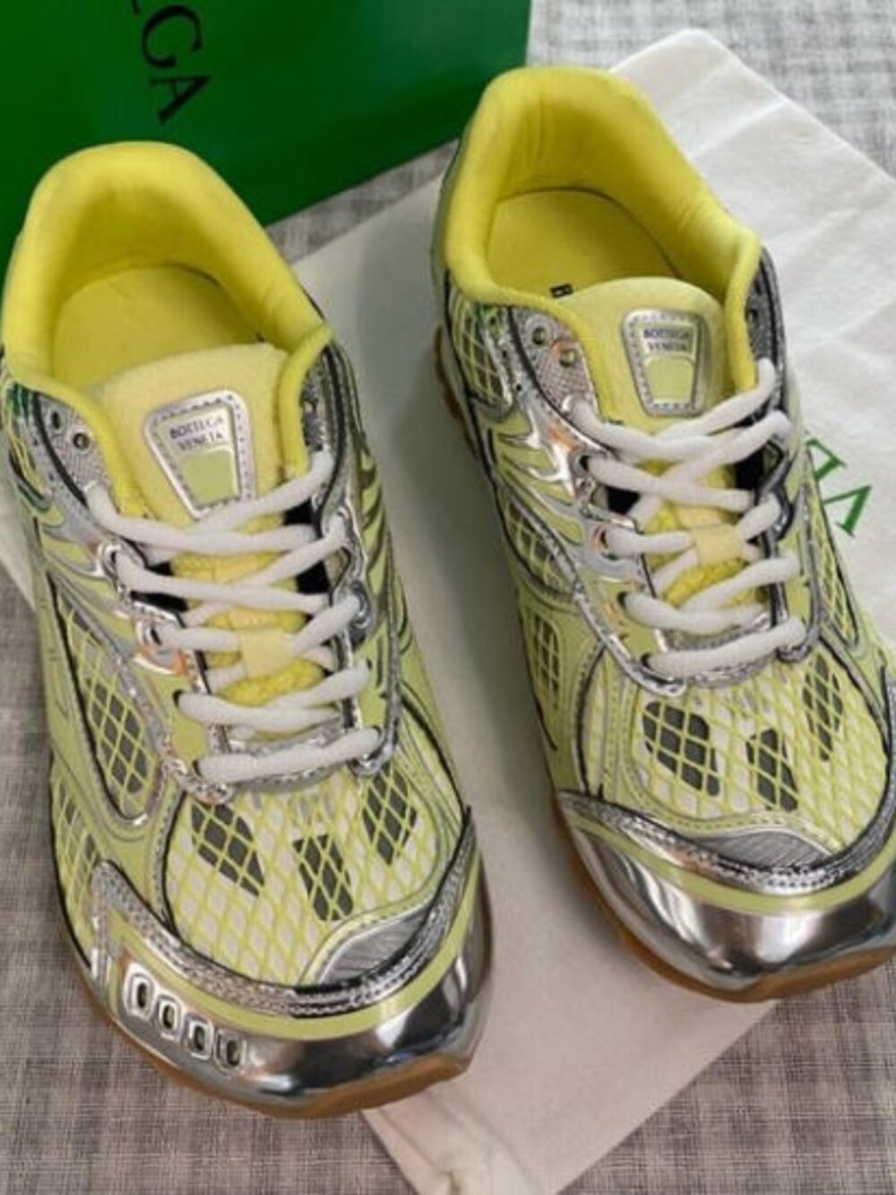 Bottega Veneta Low-Top Paneled Mesh Sneakers In Silver Tone And Yellow